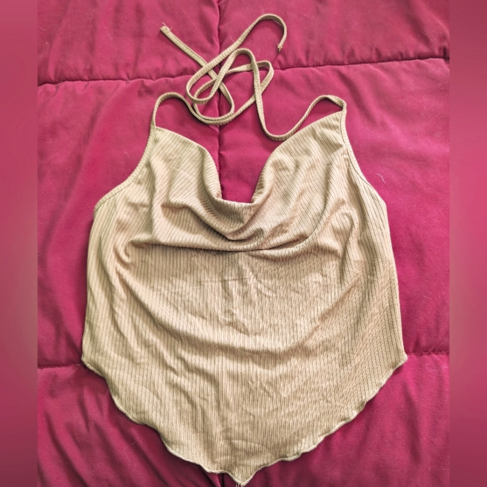 Tan Ribbed Halter Top SHEIN